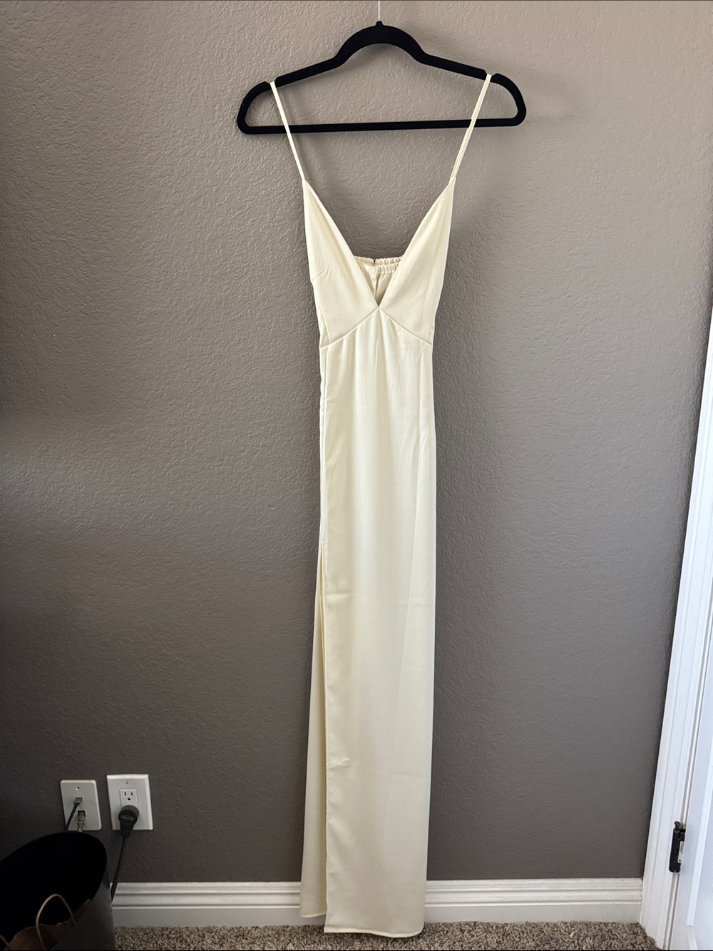 Nasty Gal Ivory V‑Neck Slip Maxi Dress with Spaghetti Straps